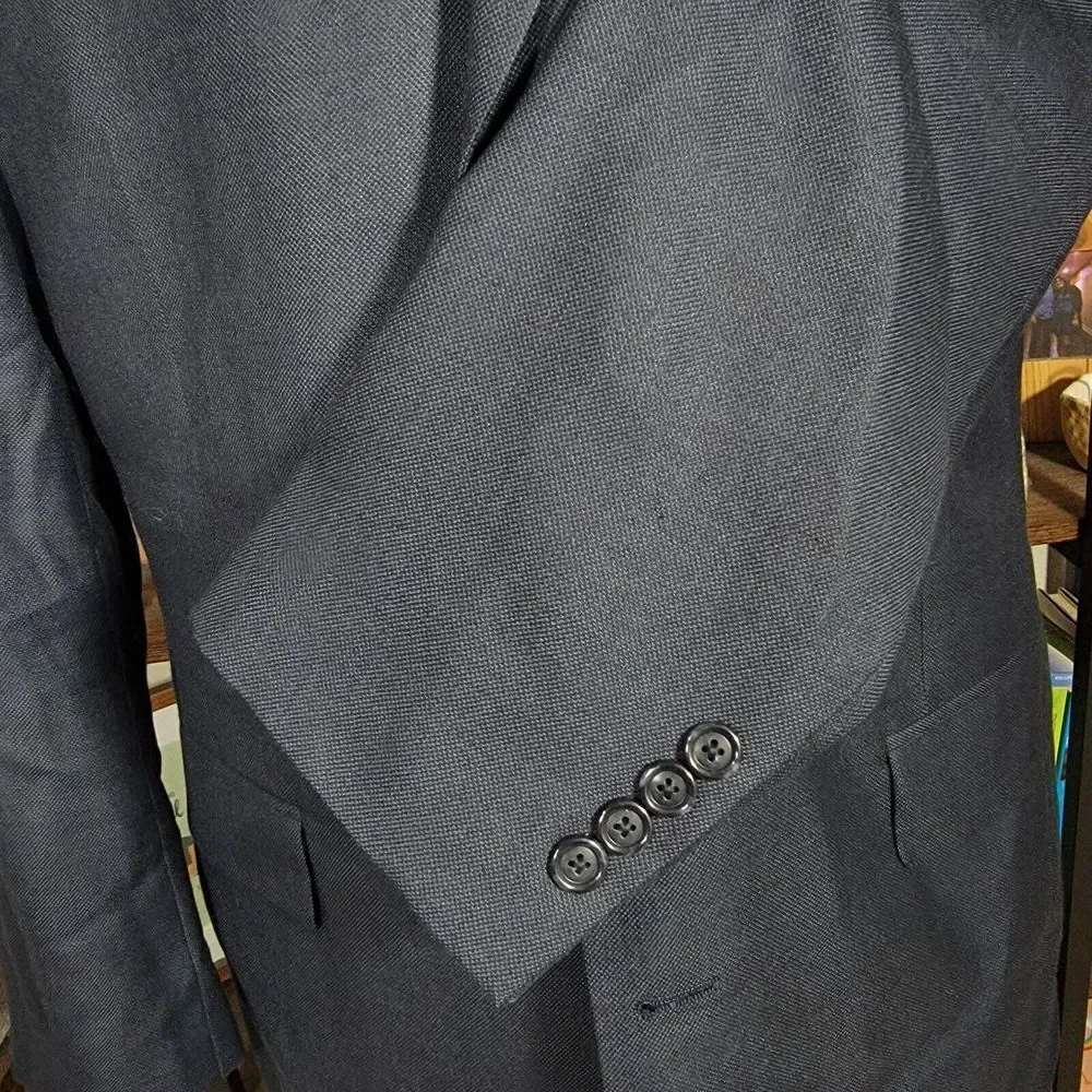 JOS A BANK Men's Sport Coat Blazer Three Button Navy Blue Silk Wool Ramie Sz 44L
